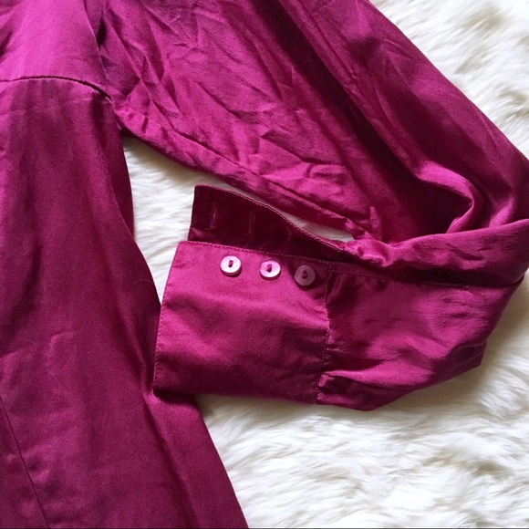 90s 100% Silk Tie-Front Button Down Blouse - Picture 3 of 5